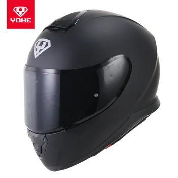 

2019 winter New YOHE Full Face Motorcycle Helmet ABS Motorbike Helmets with PC Lens Visor Bright black Matte black white color