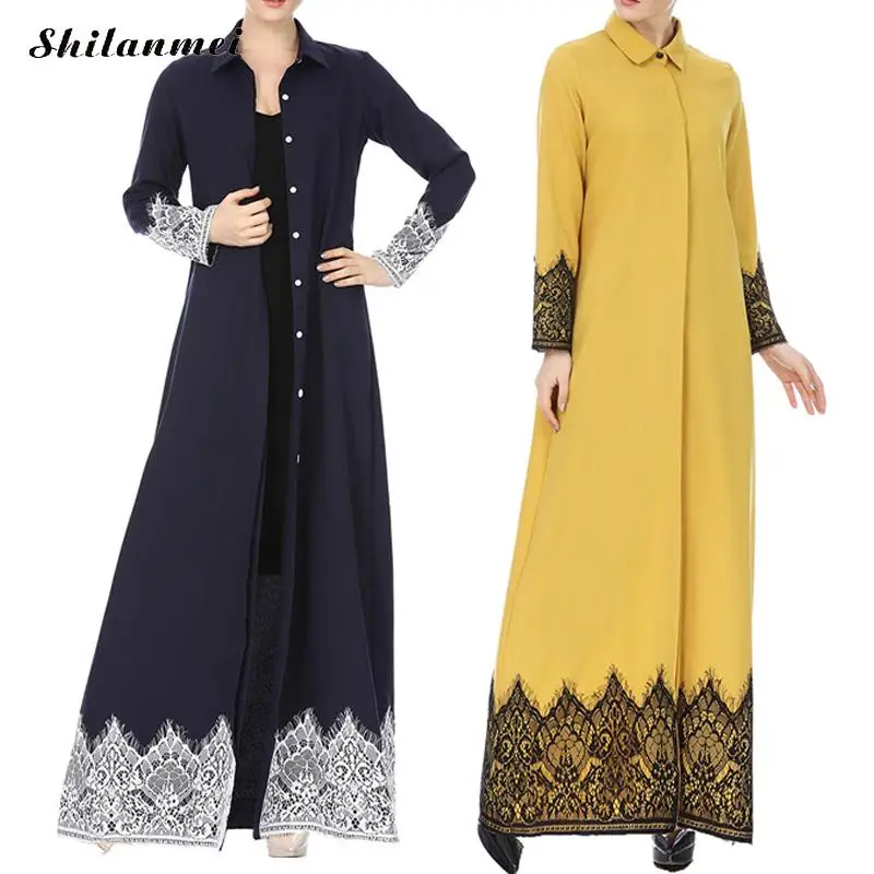 

Muslim Lace Maxi Dresses Open Abaya Cardigan Floral Long Robe Gowns Women's Tunic Komono Cardigan Ramadan Arab Islamic Clothing