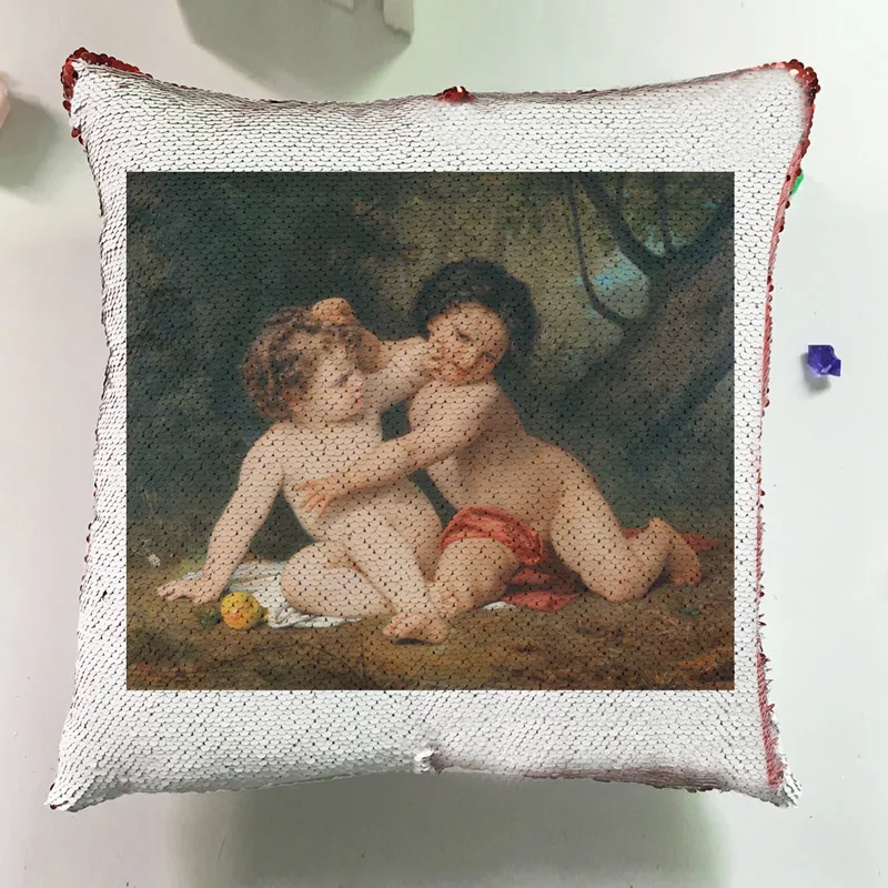 Modern Home Decor Chair Cushion Square Pillow Custom Reversible Sequin Pillowcase  Oil Painting Cushion Cover Lovely Children J038 (5)
