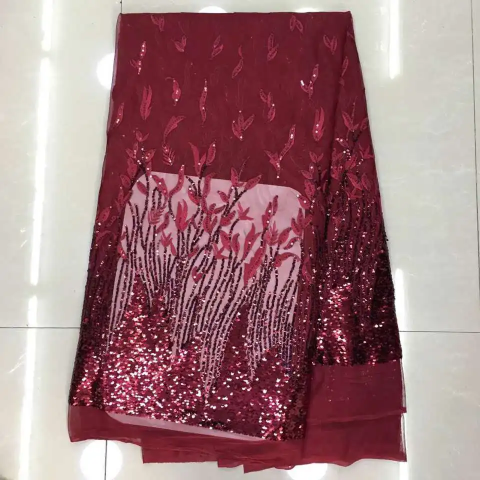 

High quality African lace fabric for wedding 2016 African polyester mesh French lace Wine red fabric