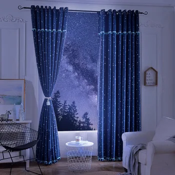 

Built-in Yarn Dyed Left and Right Biparting Open Blackout Window Curtain Flat French Window Curtains