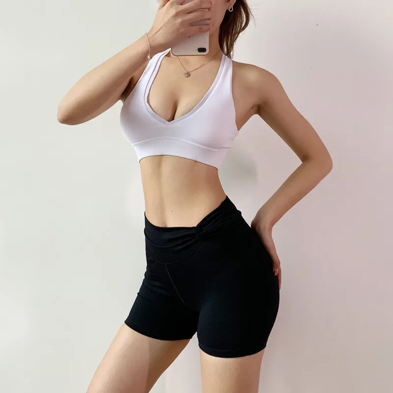 

Running Exercise Gym Shorts High Flexible Waist Control Tummy Yoga Shorts Women Fitness Wear Tight Solid Color Short Leggins Fit