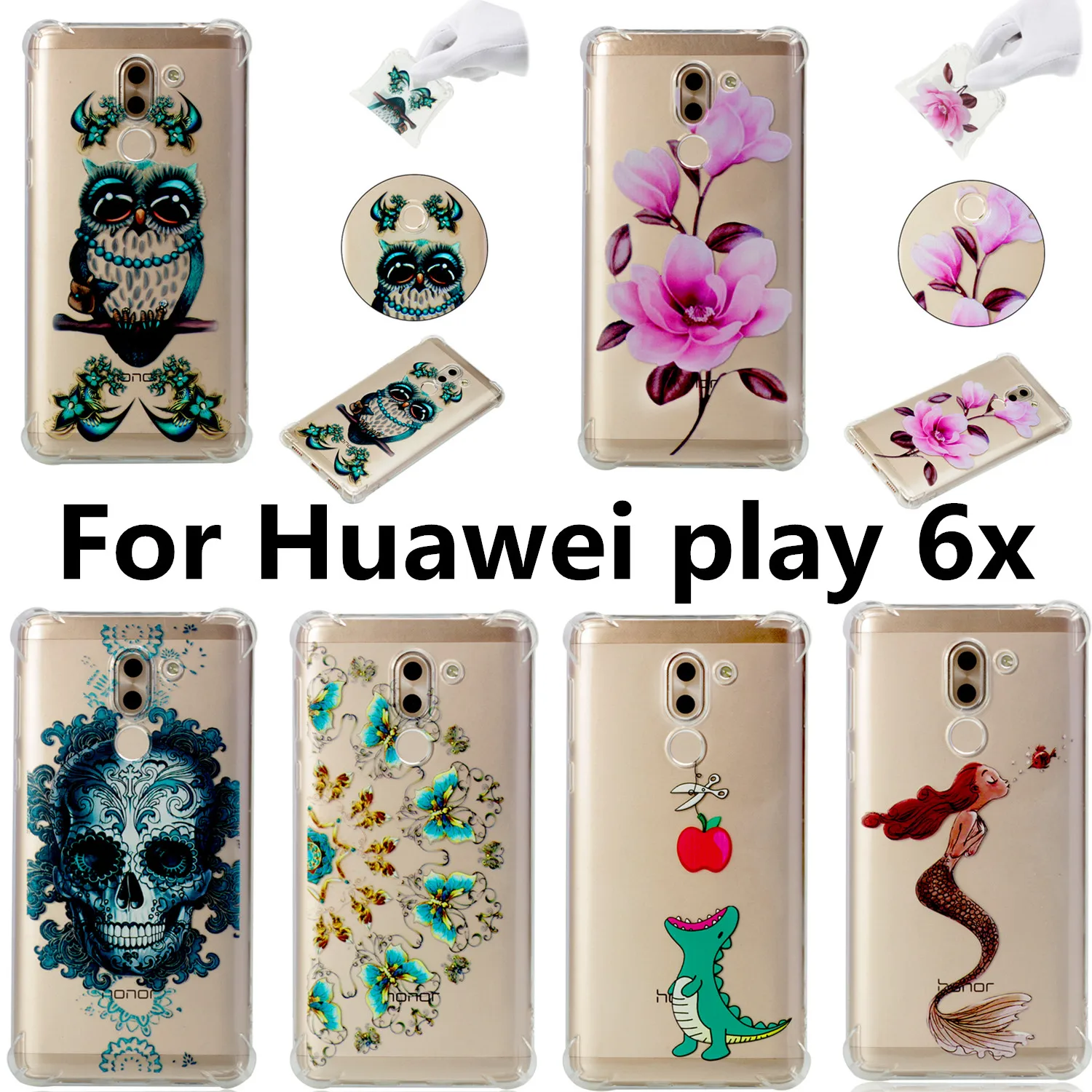 cool TPU Soft Case For Huawei GR5 2017 flower Silicone Back Bumper animal Phone Cases for huawei PLAY 6X Anti-fall Capa |