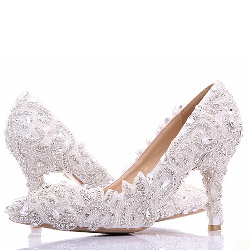 

Romantic Custom Made High Heel Pumps Bridal Shoes Ladies Evening Party Shoes Lovely Wedding Shoes Rhinestone Pumps