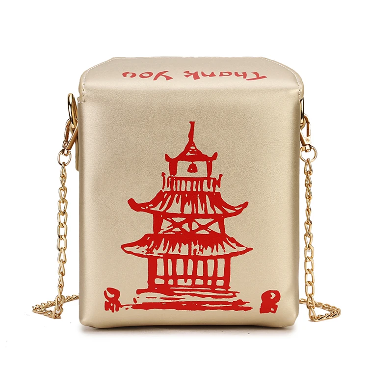 Женская сумка из искусственной кожи с принтом в виде китайской коробки на вынос, новинка, Милая женская сумка на плечо для девушек, сумка-мессенджер для женщин, сумка-тоут - Цвет: Золотой