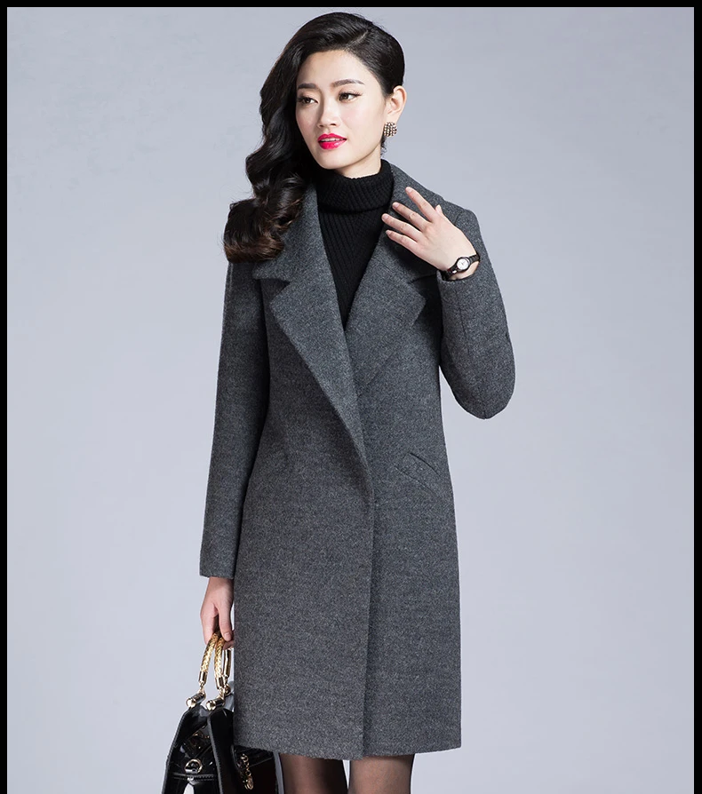 

2018spring and autumn new long-term women's wool coat solid color fashion Slim thin coat jacket European and American style