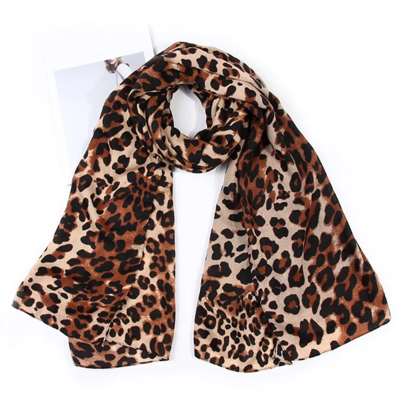 New Fashion Ladies Super Soft Lightweight Coffee Leopard Animal Print Polyester Infinity Scarf