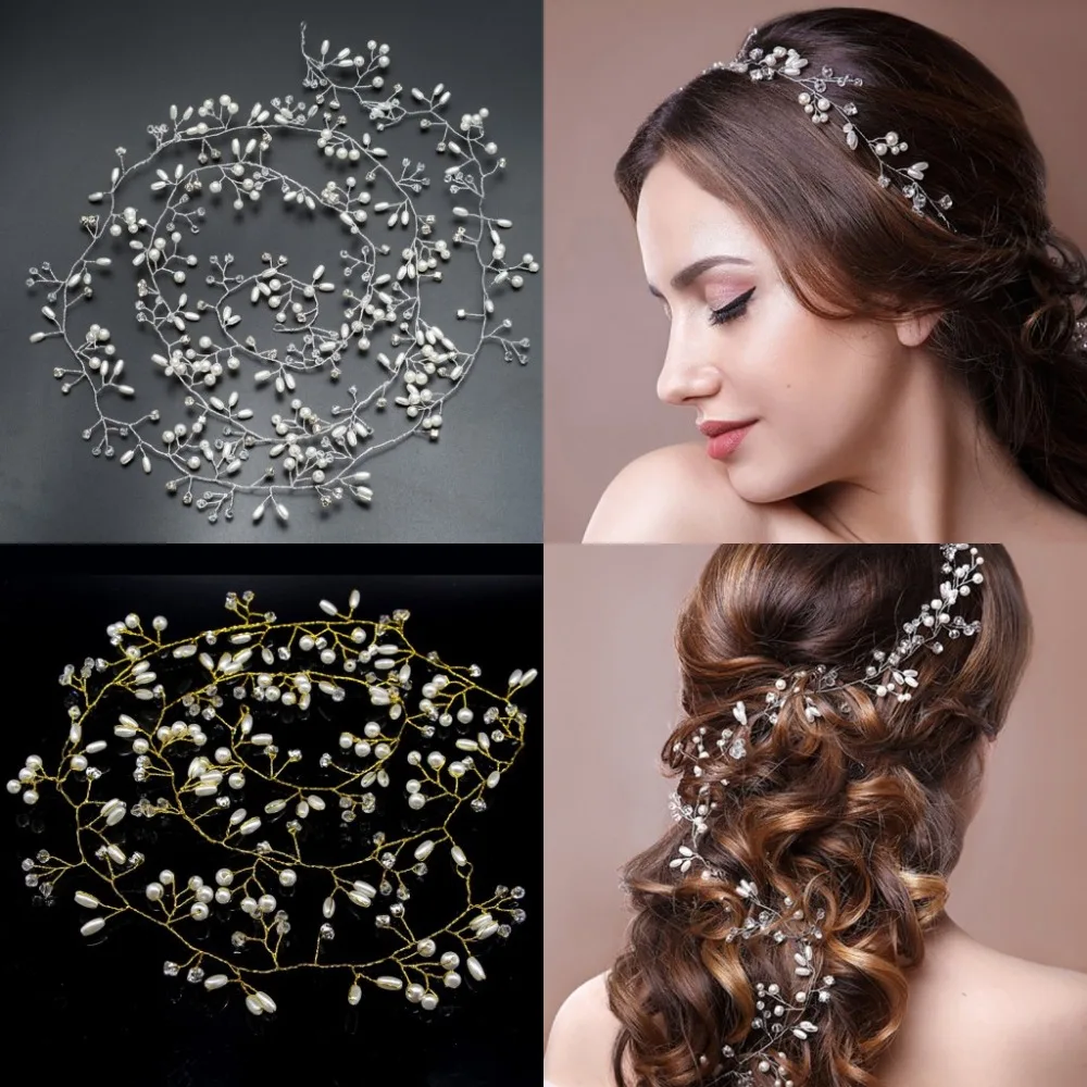 

Fashion Women Pearl Crystal Flower Vine Tiara Bride Head Chain Bridal Headbands Hair Ornaments Wedding Hair Accessories Jewelry