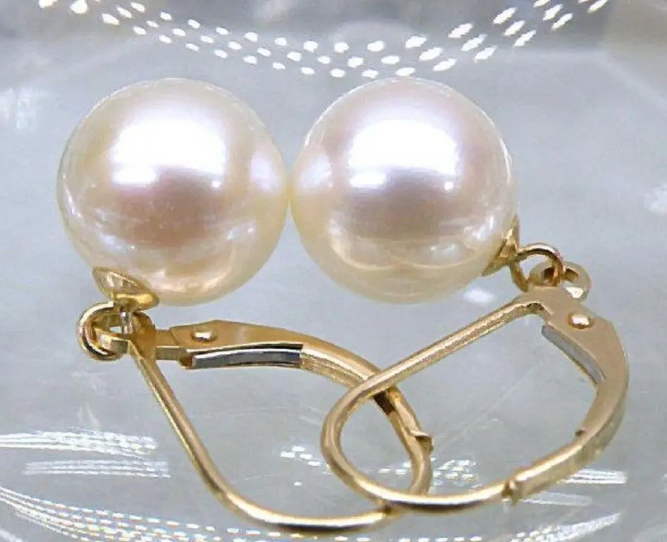 

Free Shipping >>>>VERY HOT PERFECT ROUND 9-10 MM SOUTH SEA PEARL DANGLE EARRING 14K YELLOW GOLD