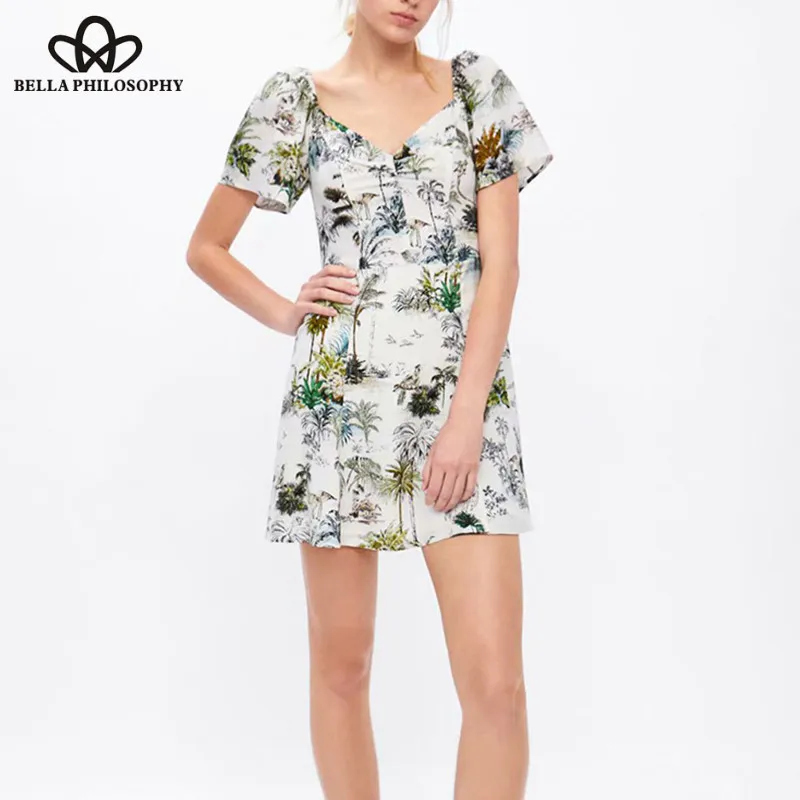 2019 NEW Summer Short Sleeve Mini Dress Vintage Print Floral Female Boho Dress Casual Holiday Lady Beach Dress Vestidos Wonder