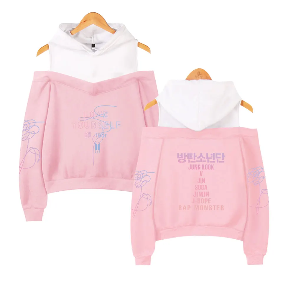 BTS Liefde Jezelf Persoonlijkheid Mouwen LOVE YOURSELF TO TEAR Hip Hop Casual  Vrouwen Schouder FAKE LOVE Hoodies Sweatershirt
