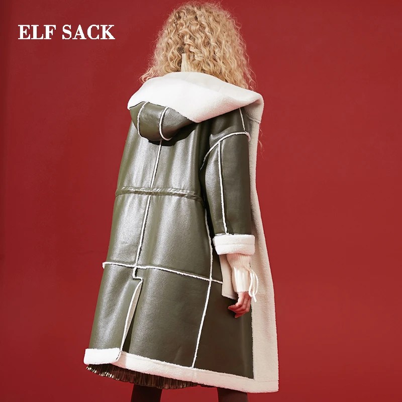 ELF SACK WInter New Warm Faux Fur Woman Jacket Full Long Turn-down Collar Women Coat Femme Thick Warm Fur Coats Female Jackets