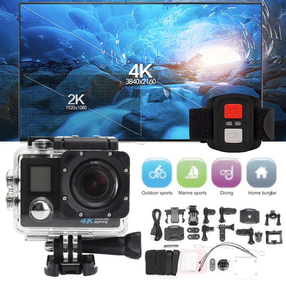 

newWaterproof 4K Dual Screen Wifi HD 1080P Camera DVR Cam Camcorder Single ShotSelf-timer skiing riding fotocamera
