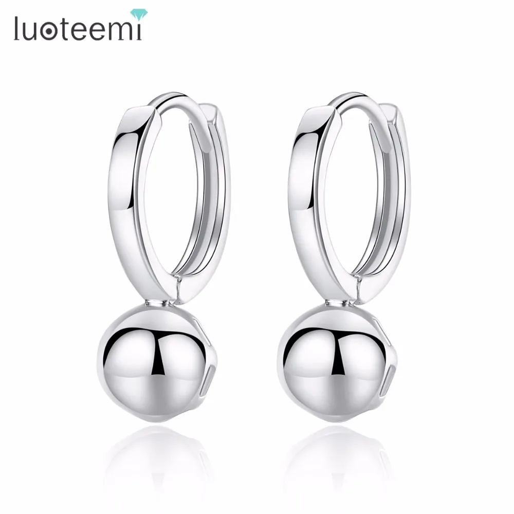 

LUOTEEMI Drop Earrings 925 Sterling Silver Ear Hook Style Round Ball Pendant Design New Natural Jewelry For Women Girl Party