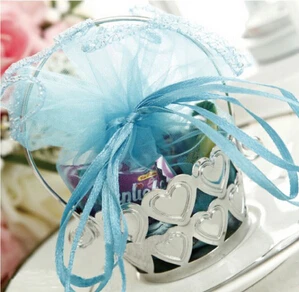 Олова серебристо-Сердце Корзина Коробка для свадебного подарка, 6*8(см) конфеты посылка с мешок из органзы, AB06