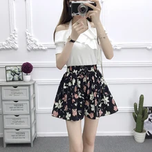 ZOGAA New Womens Shorts Multicolor Elastic Waist Lace Up Floral Loose Shorts Mid Waist Bow Tie Waist Flower Print Ladies Shorts high waist thin flower print womens shorts
