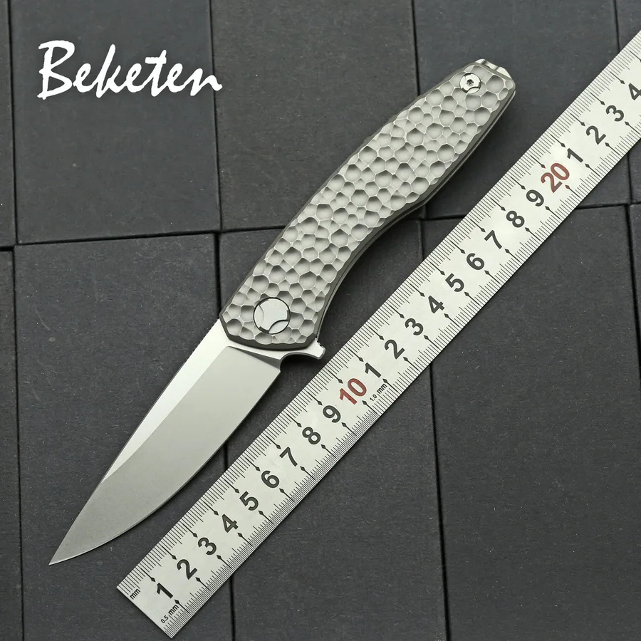 

BEKETEN Svarn Flipping Folding knife D2 blade Titanium Meteorite pattern handle outdoors camping utility fruit knives EDC tools