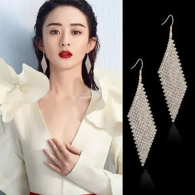 

Geometric Rhinestone Long Dangle Earrings Big Drop Earrings for Women Jewelry Fashion