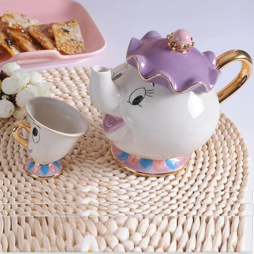 Мультфильм красота и чудовище чайный набор Mrs Potts чай горшок чип чашка сахарница горшок наборы чайников Кофе чайник день рождения подарок на Рождество - Цвет: cupandpot