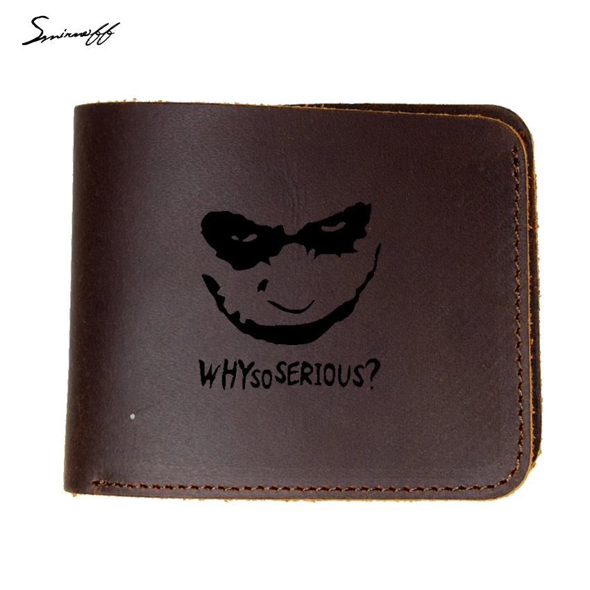 

Genuine Leather Wallet Male the Dark Knight Evil Clown Why So Serious Joker dollar price Vintage Handmade Gift Purse Wallets
