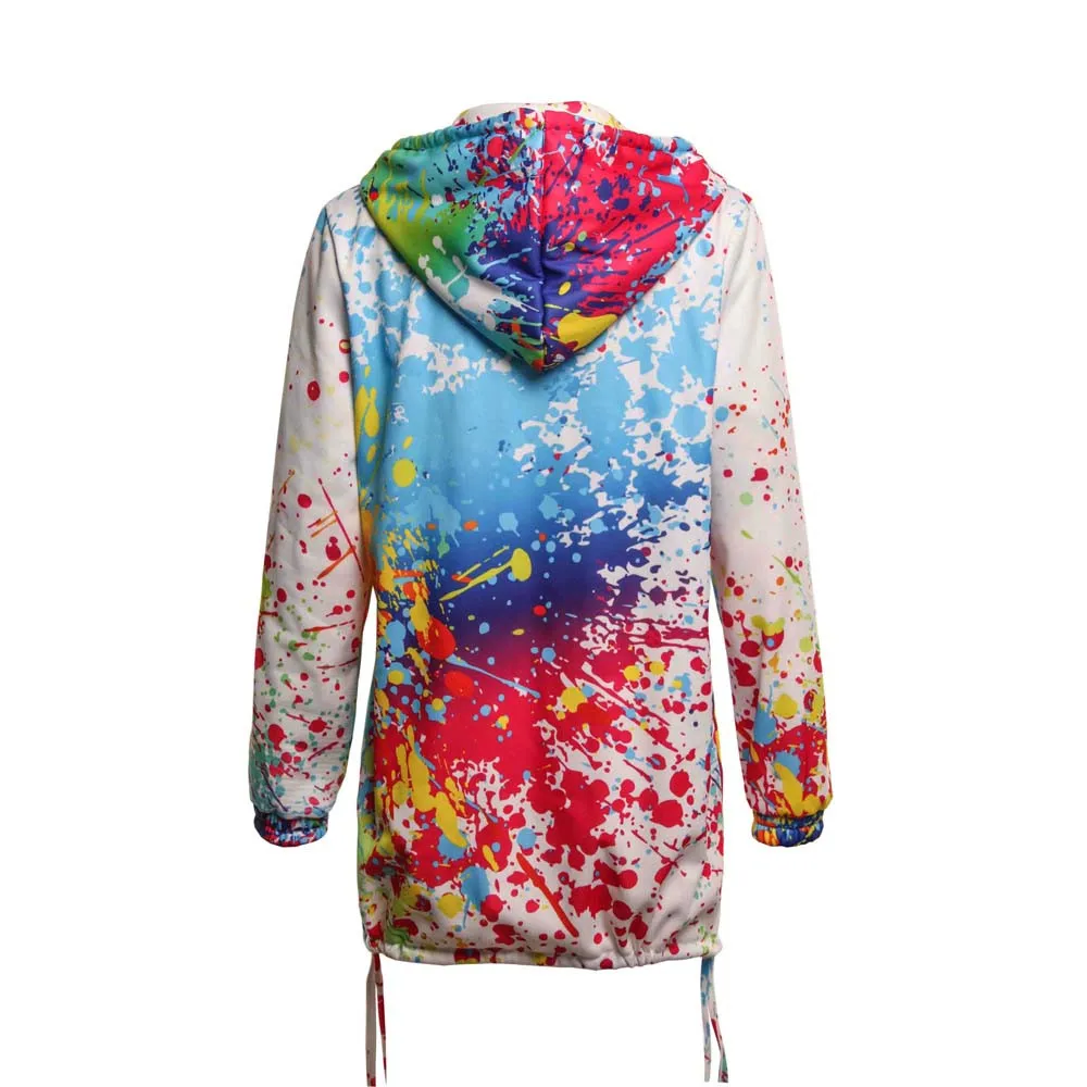 Autumn Jackets Fashion Womens Tie dyeing Print Coat Outwear Sweatshirt Hooded Jacket Feminino Casual Pockets Overcoat Cloth 1030