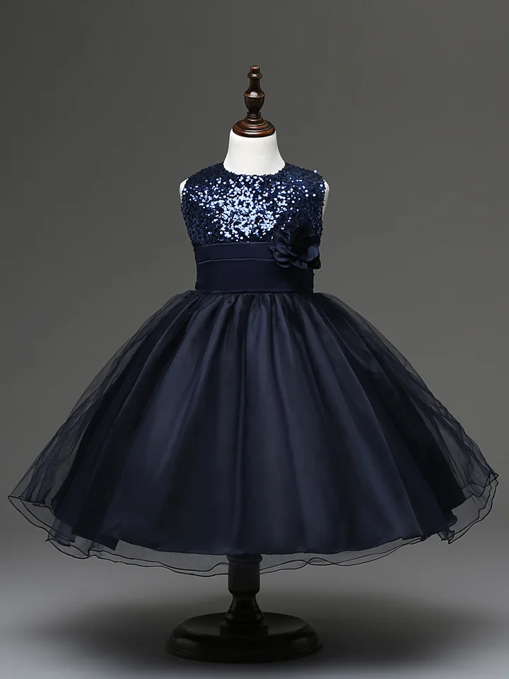 Платья для девочек на свадьбу; осень г.; вечернее платье; длинный костюм для детей; платья на выпускной; vestido de festa longo infantil menina - Цвет: Dark blue C