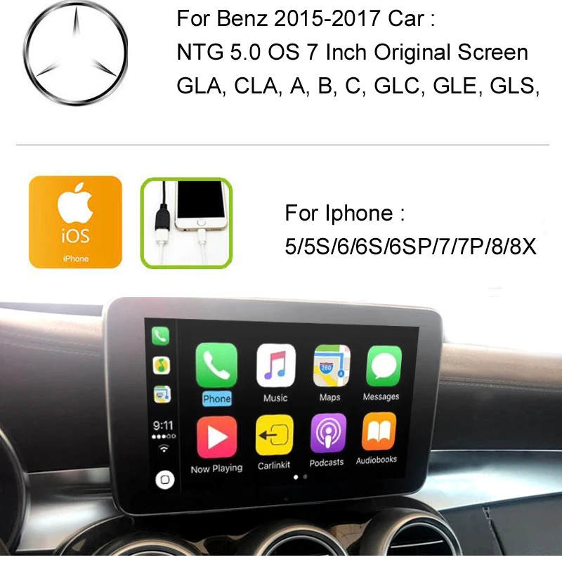 Sale IOS Car Apple Airplay Android Auto CarPlay Box For Mercedes Benz A B C CLA GLA GLC GLE Class 14-17 NTG 5.0 OS Multimedia System 4