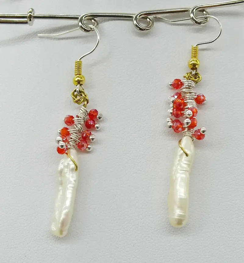 Pearl, crystal earrings