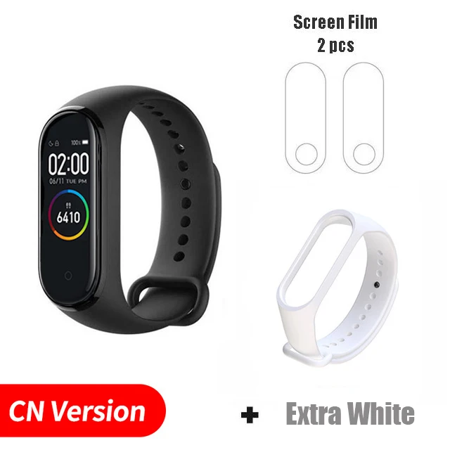 Xiaomi mi-браслет 4, новейший музыкальный смарт-браслет mi Band 4, цветной экран, Bluetooth 5,0, глобальная версия - Цвет: CN extra White film