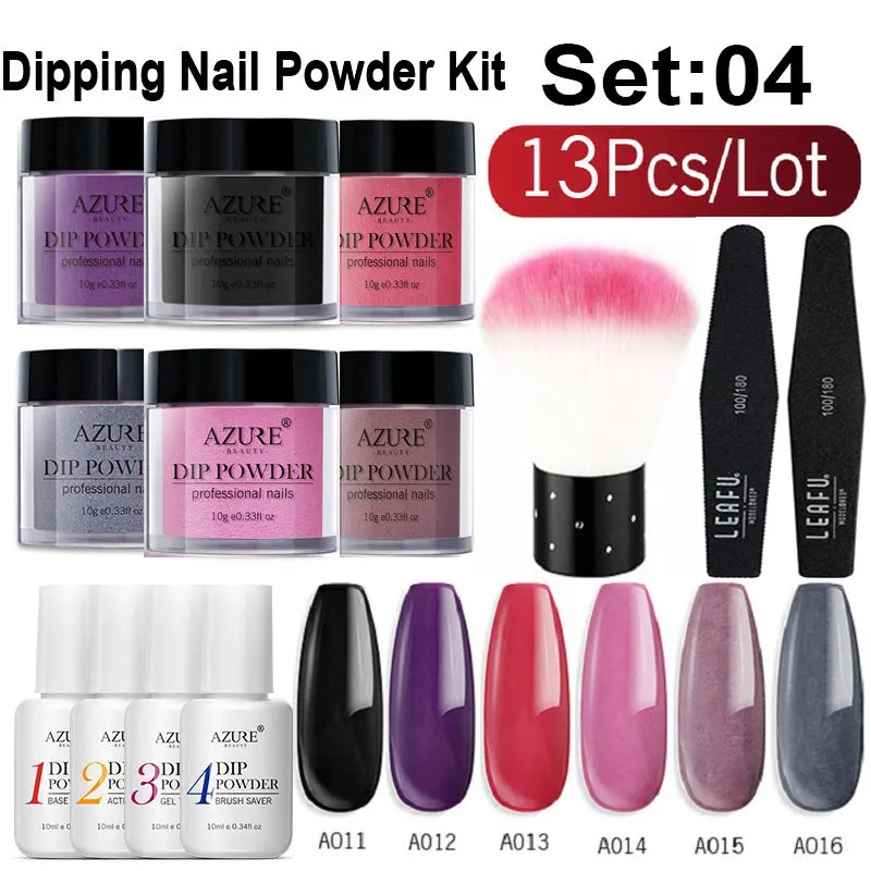 Azure Beauty 13Pcs/Lot Shiny Gradient Color Dipping Powder Chameleon Sequins Nail Powder Natural Dry Nail Art Brush Tools Set - Цвет: 4