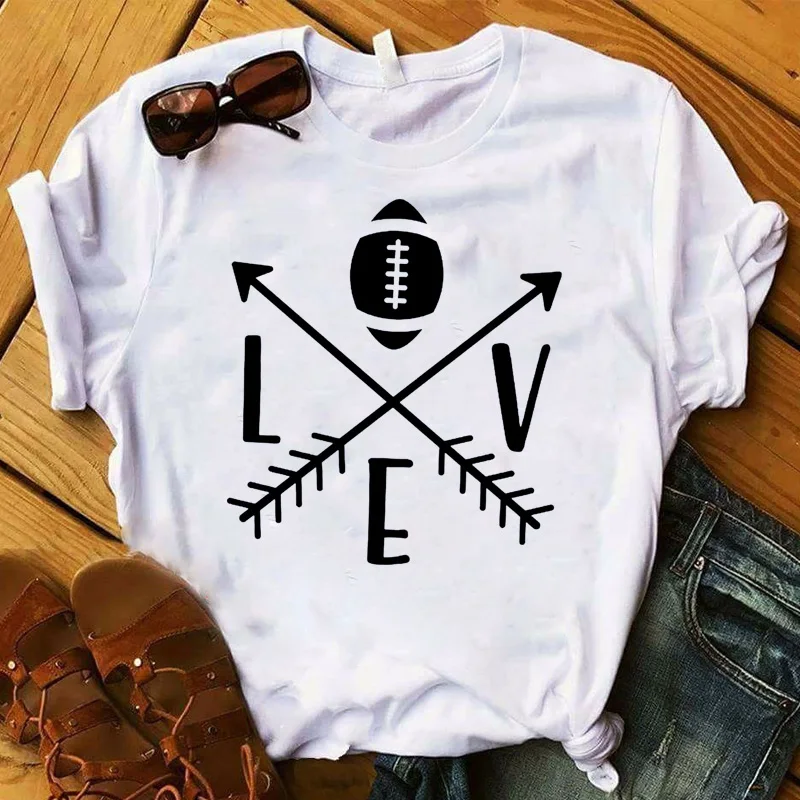 

Fashion Football Game Day Women T Womens Summer Graphic Printed Top Tshirt Female Tee Shirt Femme Ladies Clothes T-shirt