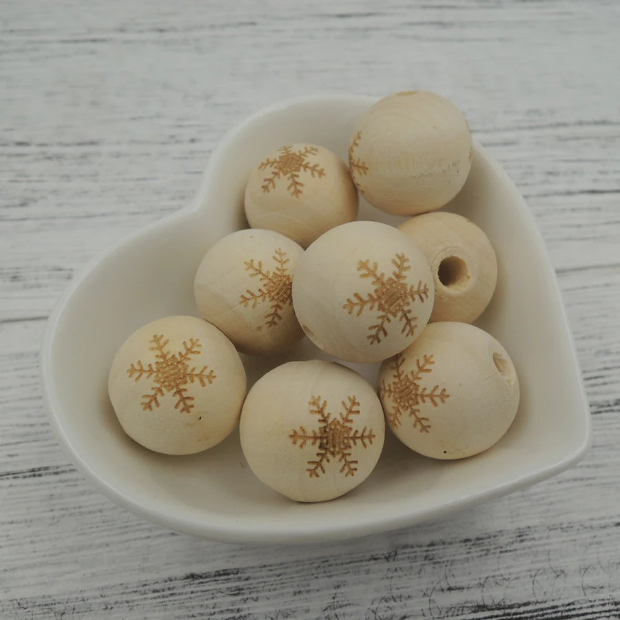 

10pcs 20mm wood bead SNOWMAN BEAD round ball for jewelry shaped burnt engrave diy accessory necklace CHRISTMAS EA181A