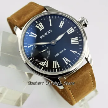 

44mm Parnis Luminous Wristwatch Black Dial ETA 6497 Hand Winding Mechanical Men's Watch