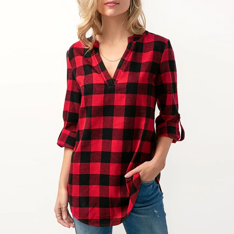 Cena 2018 Lato ZANZEA Kobiety V Neck Z Długim Rękawem Koszula Dorywczo Chusta sprawdź Elegancki OL Praca Luźna Bluzka Party Top Blusas Plus Size