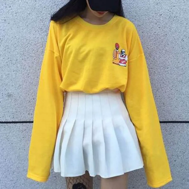 Новинка, желтые толстовки с капюшоном для женщин и девочек, корейский стиль, с длинными рукавами, модная Толстовка в стиле хип-хоп для отдыха с героями мультфильмов