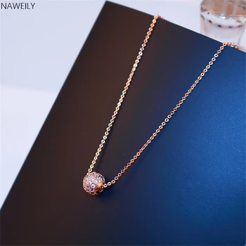 

Simple Sweet Necklaces Full Rhinestone Ball Pendant Necklace 2019 New Fashion Rose Gold Color Clavicle Necklace Women Jewelry