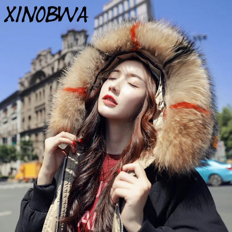 Haute Épais À Naturel Mode Bas kaki Parkas Raton Capuchon Hiver Veste Casual Vers marron Chaud Noir Pain Dames Fourrure Laveur Réel Manteau L'europe De Femmes Le Longue 8Cqw66