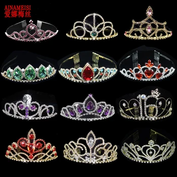 AINAMEISI Crystal Bridal Tiaras and Crowns Princess Gold Tiara Rhinestone Wedding Hair Accessories Birthday Prom Hair Jewelry 1