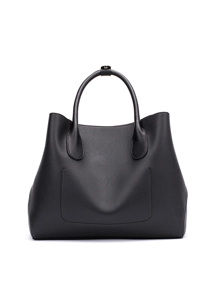 Miyaco Brand Women Handbags Dress Ladies Bag Small Casual Tote Black Leather Top-Handle Bag with Floral Pouch