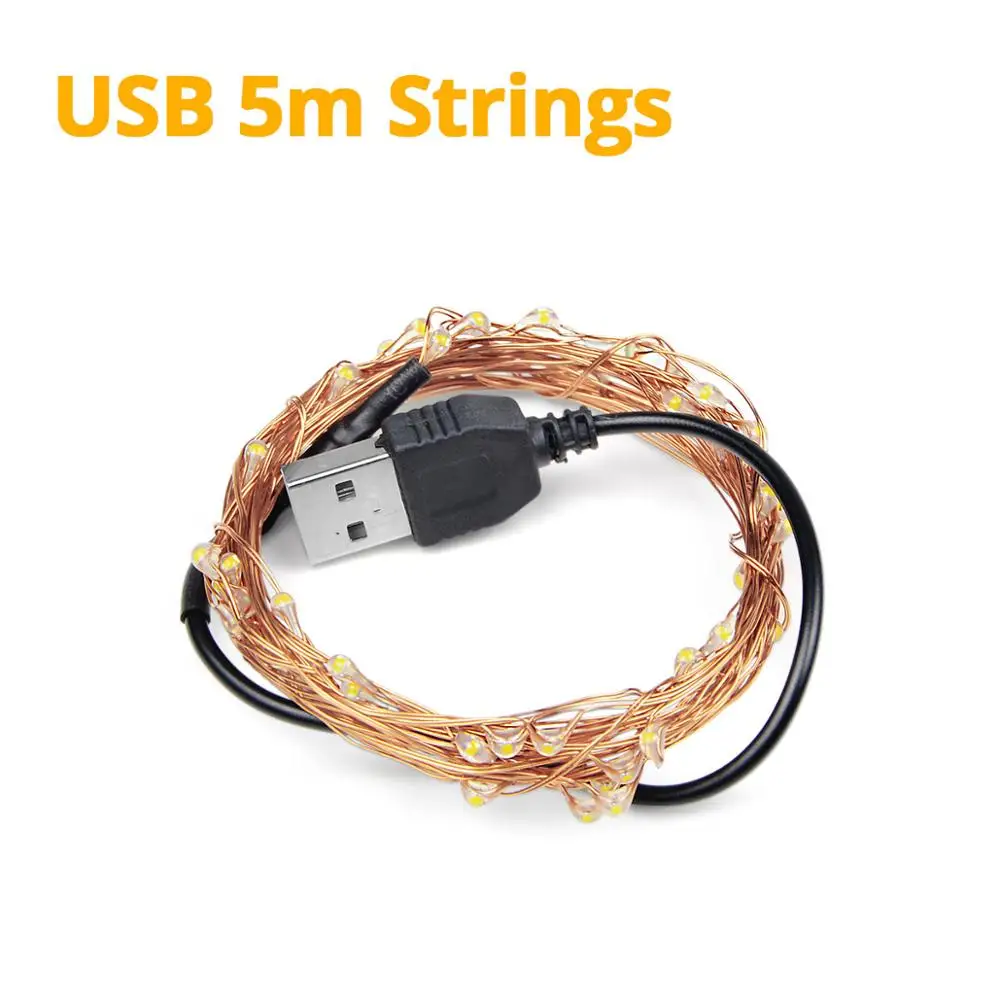 Солнечная Светодиодная лента 5 м 10 м 20 м USB или на солнечных батареях светодиодная лента светильник s медный провод струнная лампа светодиодный теплый светильник многоцветный - Испускаемый цвет: 5M USB LED String