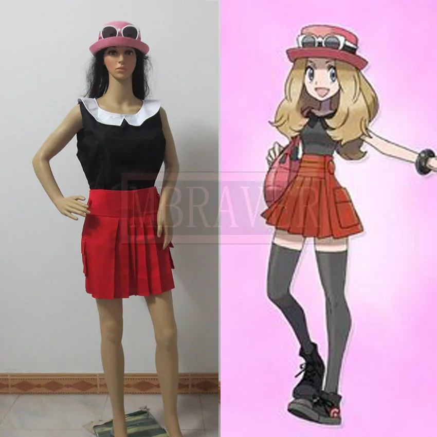 Hot XY Pocket Monsters Serena Cosplay Kostuum Met Hoed + Bril Hot XY Pocket Monsters Serena Cosplay Kostuum Met Hoed + Bril