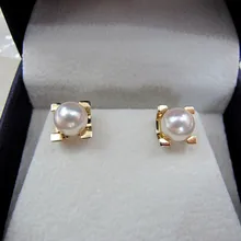 Eternal wedding Women Gift word 925 Sterling silver real Long-lasting natural Japanese Akoya seawater pearl stud earrings 7-8mm