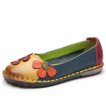 Сезон лето-осень; модные разноцветные туфли на плоской подошве с круглым носком и цветочным узором; винтажные женские туфли из натуральной кожи на плоской подошве; Лоферы для девочек; A006