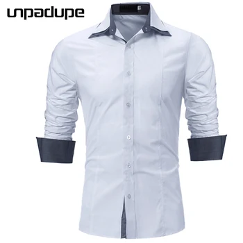 

Unpadupe New Brand 2018 Men Shirt Sleeves Patch Dress Shirt Long Sleeve Slim Fit Camisa Masculina Casual Male Hawaiian Shirts