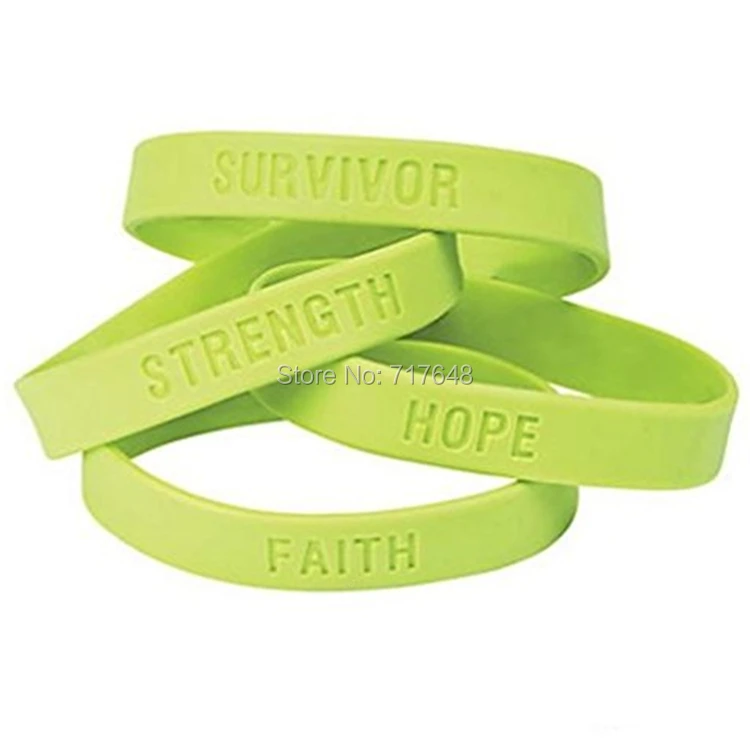 100pcs SURVIVOR FAITH STRENGTH HOPE Lime Green Awareness wristband
