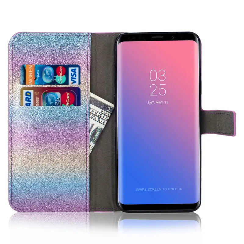 BELIAL Phone Cases for Samsung Galaxy S9 Plus Cover Glitter Wallet Leather Case for Samsung S8 S9 Plus Note 8 Case Flip Rainbow (13)