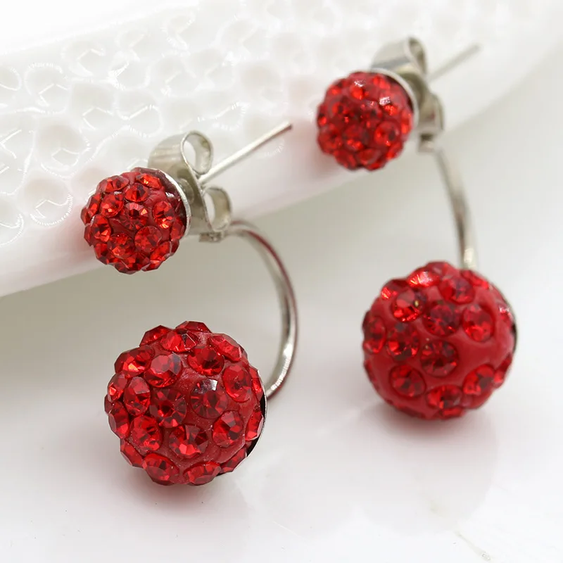 

Double Pearl Stud Earrings Women Double Side Ball Beads Two Faced Silver Crystal Rhinestone Zircon Ear Jewelry Accessories