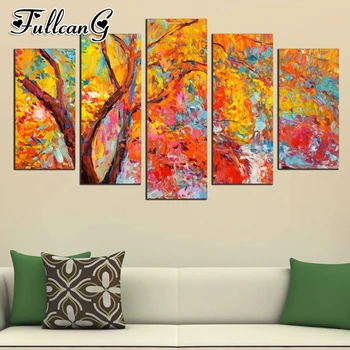 

FULLCANG diy full drill 5pcs/set diamond painting abstract tree landscape square/round mazayka embroidery sale wall decor FC1131