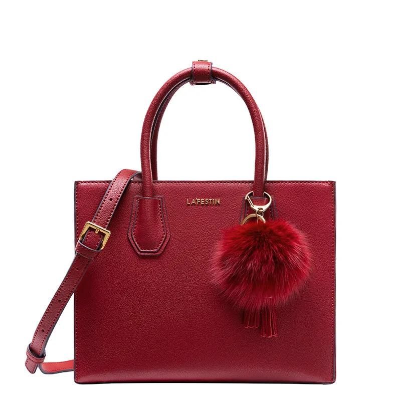 

Luxury Ladies Hand Bag Genuine Leather Tote Bags for Women Fur Ball Famous Designer Handbags Female Fashion Shoulder Bag 2019