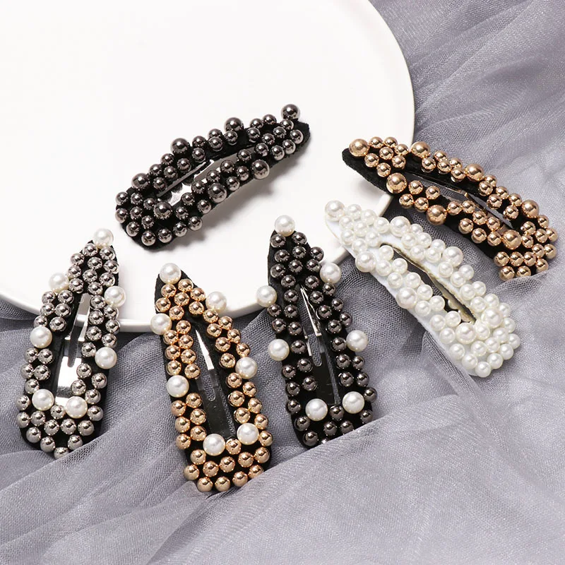 

2019 Korea Pearl Hair Clip for Women Elegant Design Barrette Multicolor Pearl Metal Water Drop Hairpins Hair Accessories Girls